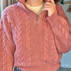 BDG Pink Cable Knit Turtleneck Sweater